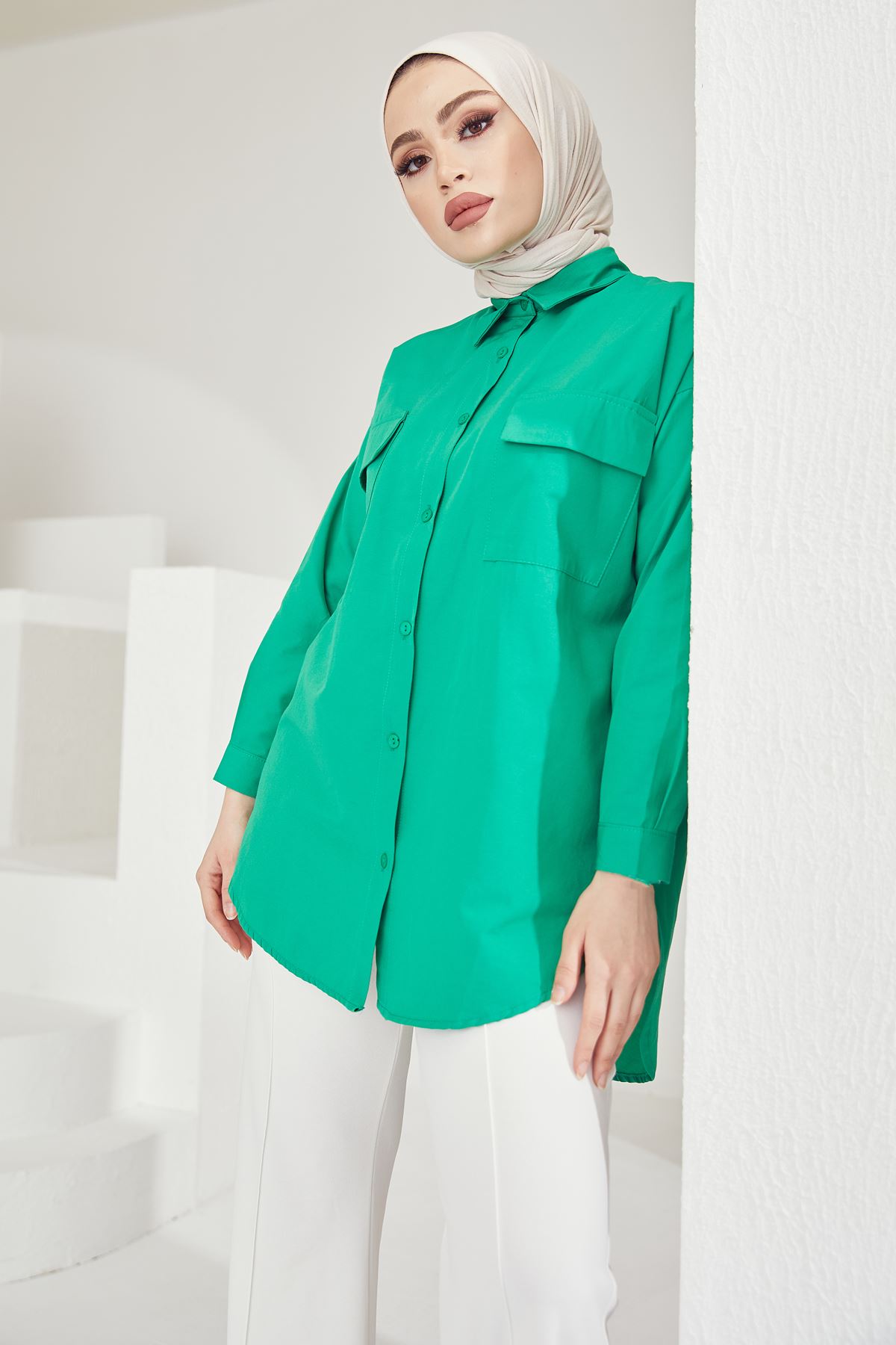 Cep Detaylı Gömlek-Yeşil