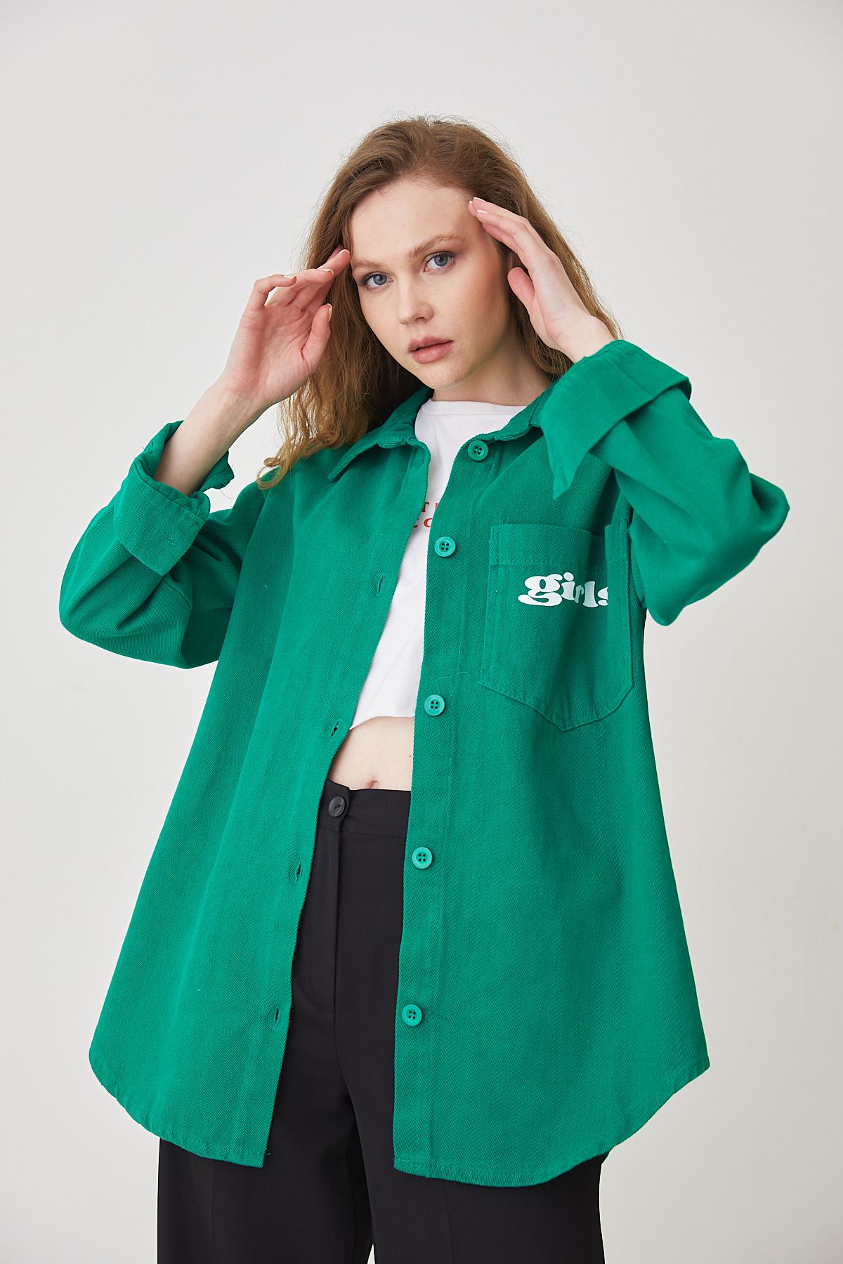 Girls Baskılı Ceket-Yeşil