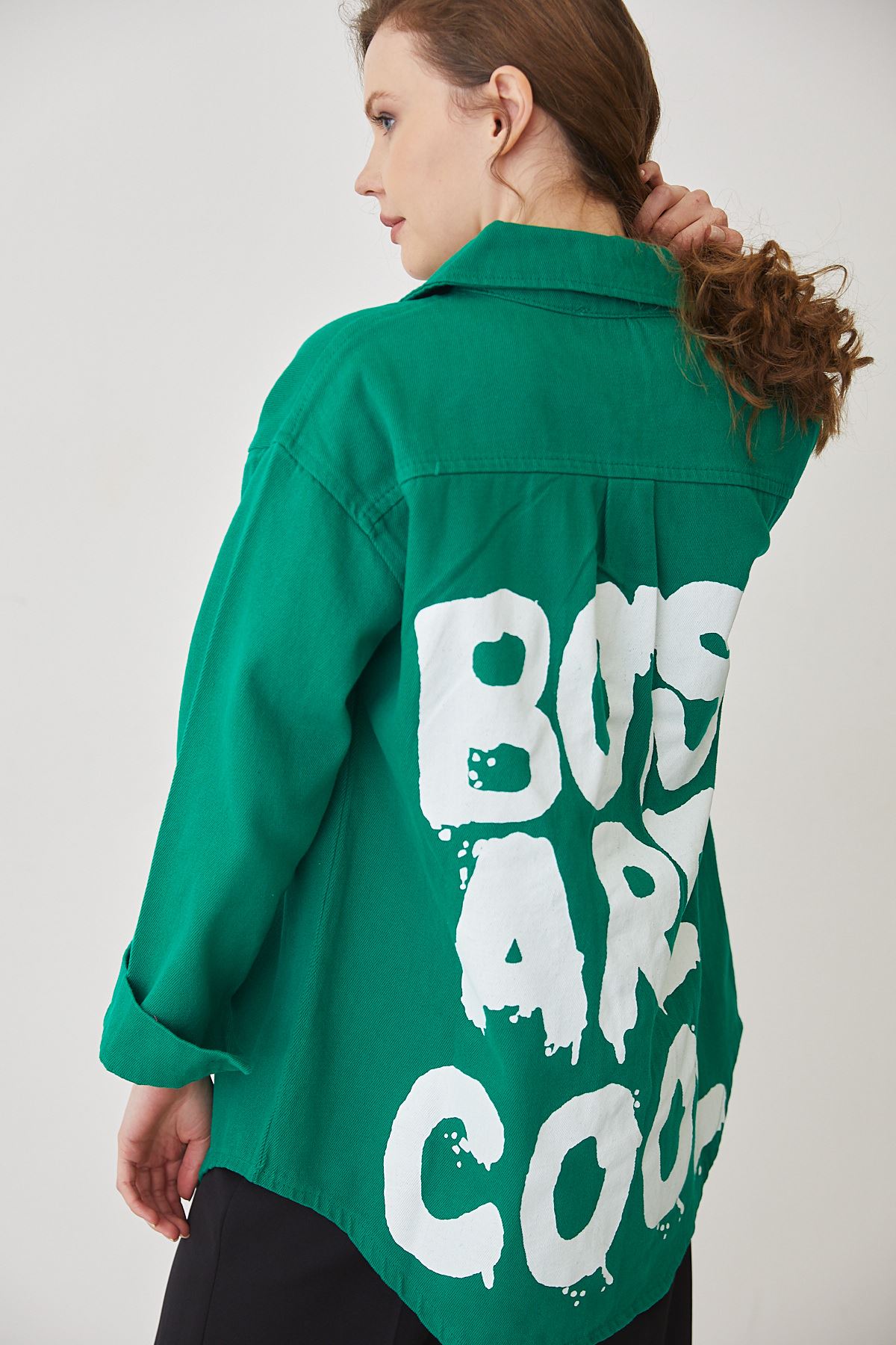 Girls Baskılı Ceket-Yeşil