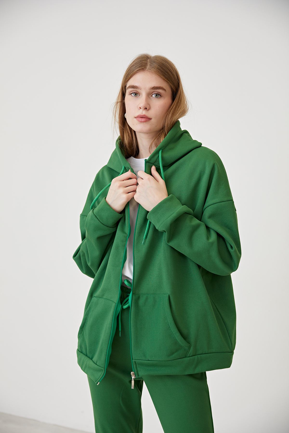 Fermuarlı Sweatshirt-Yeşil