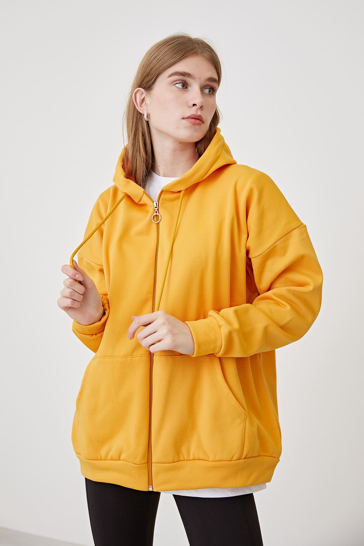 Fermuarlı Sweatshirt-Sarı