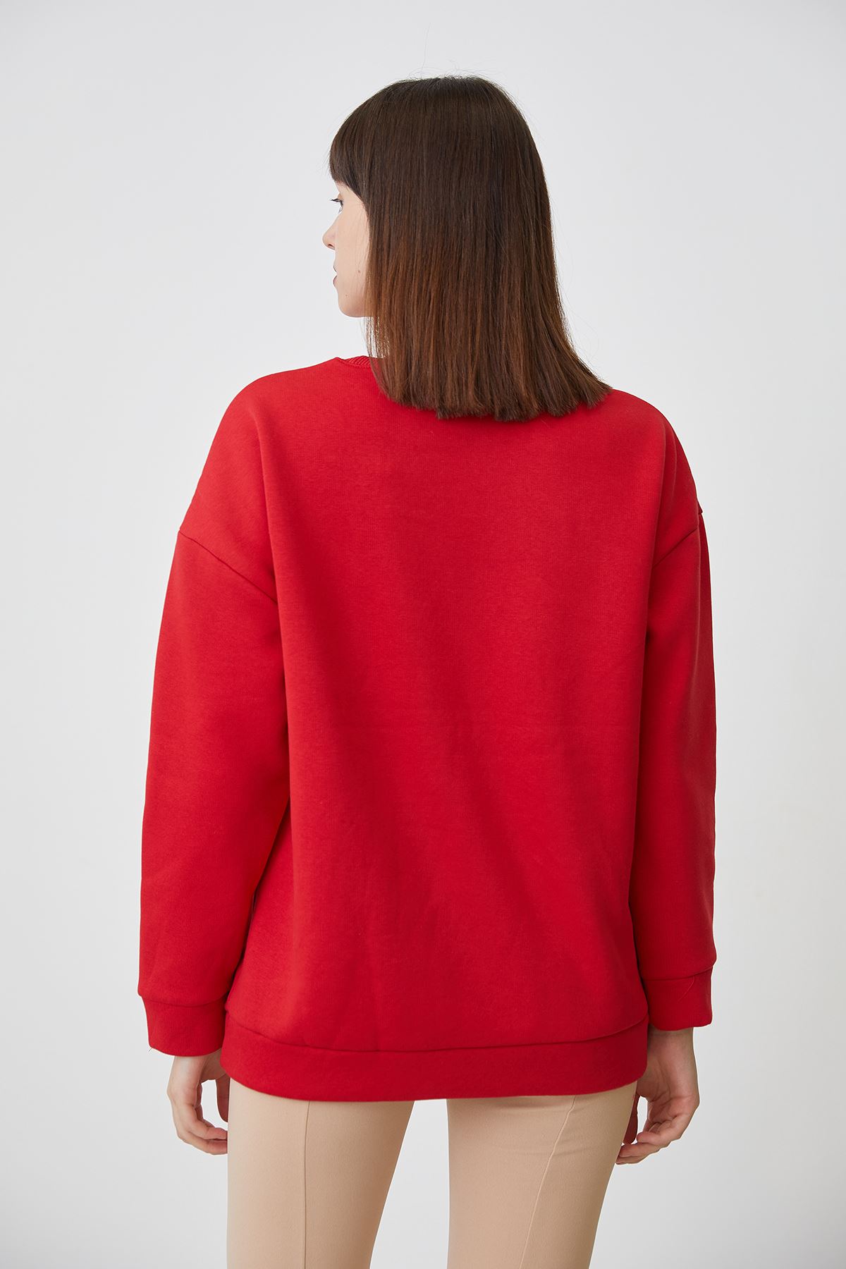 Baskılı Sweatshirt-Kırmızı