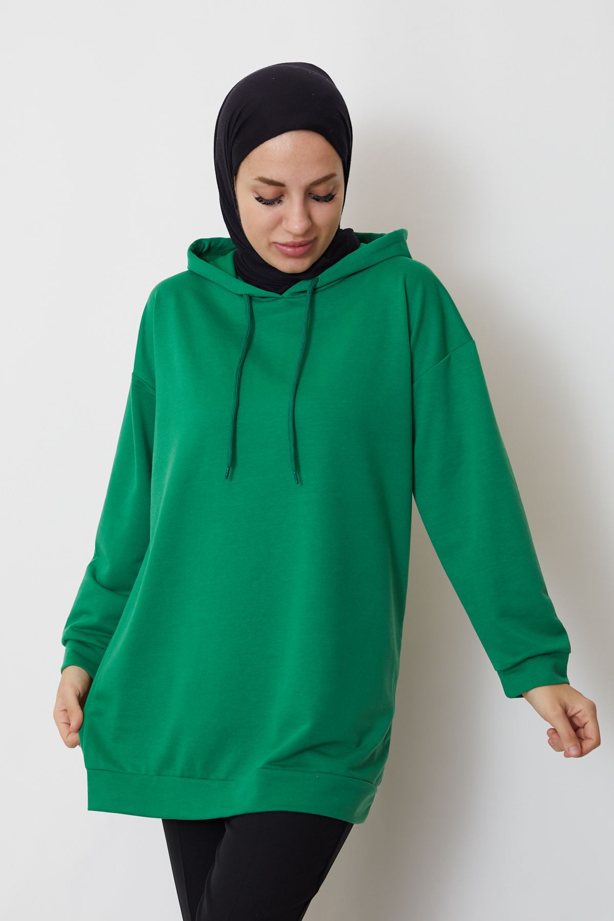 Kapüşonlu Sweatshirt-Yeşil