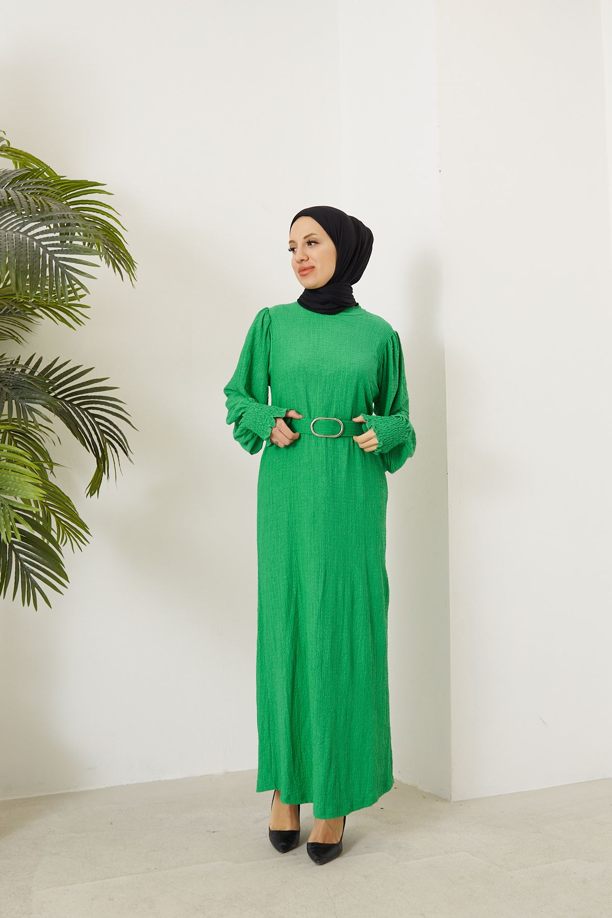Kemerli Elbise-Yeşil