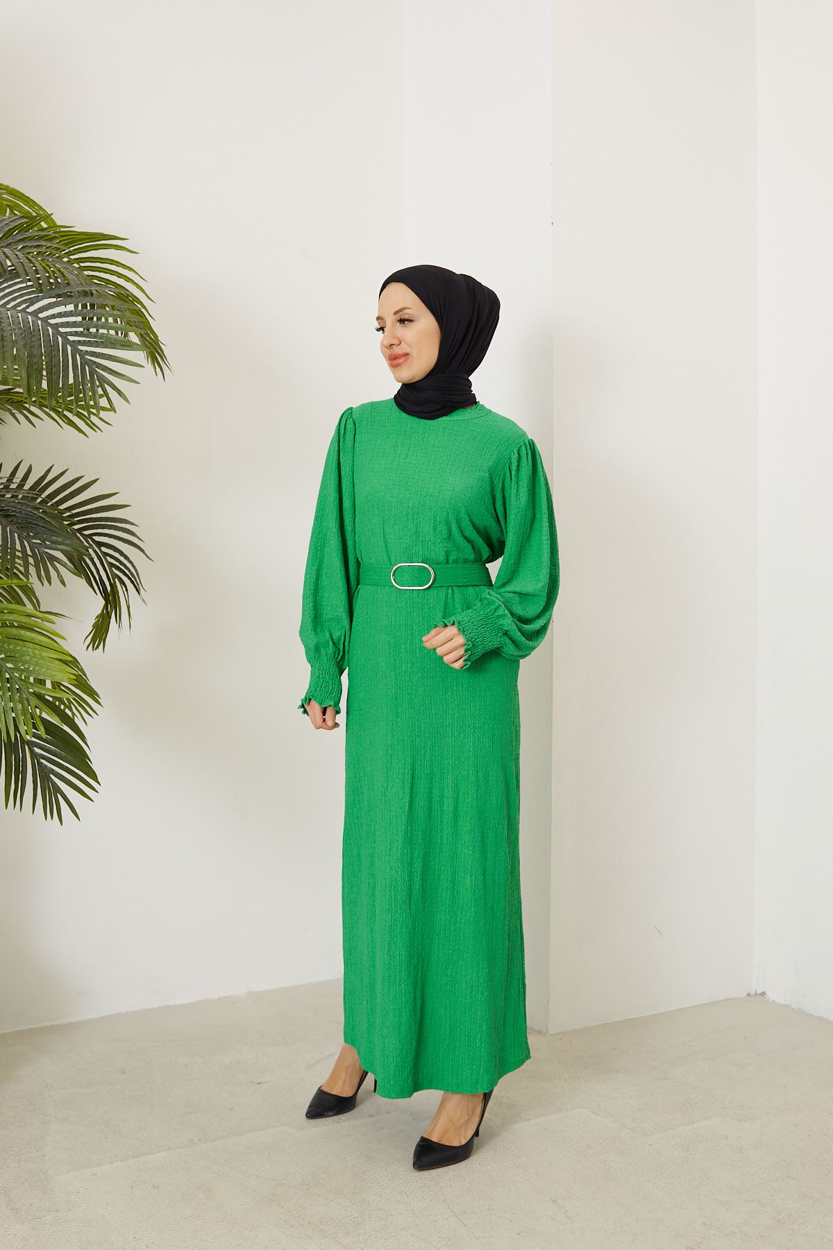 Kemerli Elbise-Yeşil