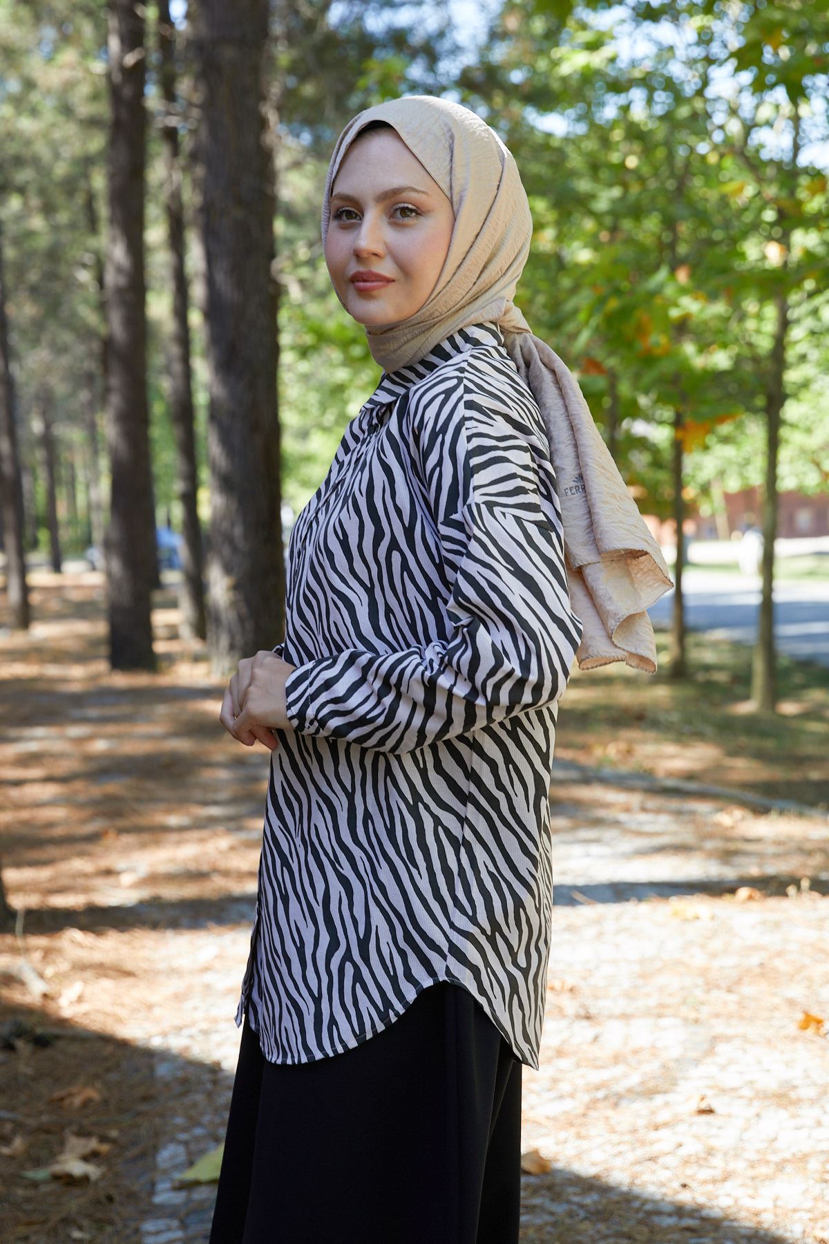 Zebra Desen Tunik-Bej