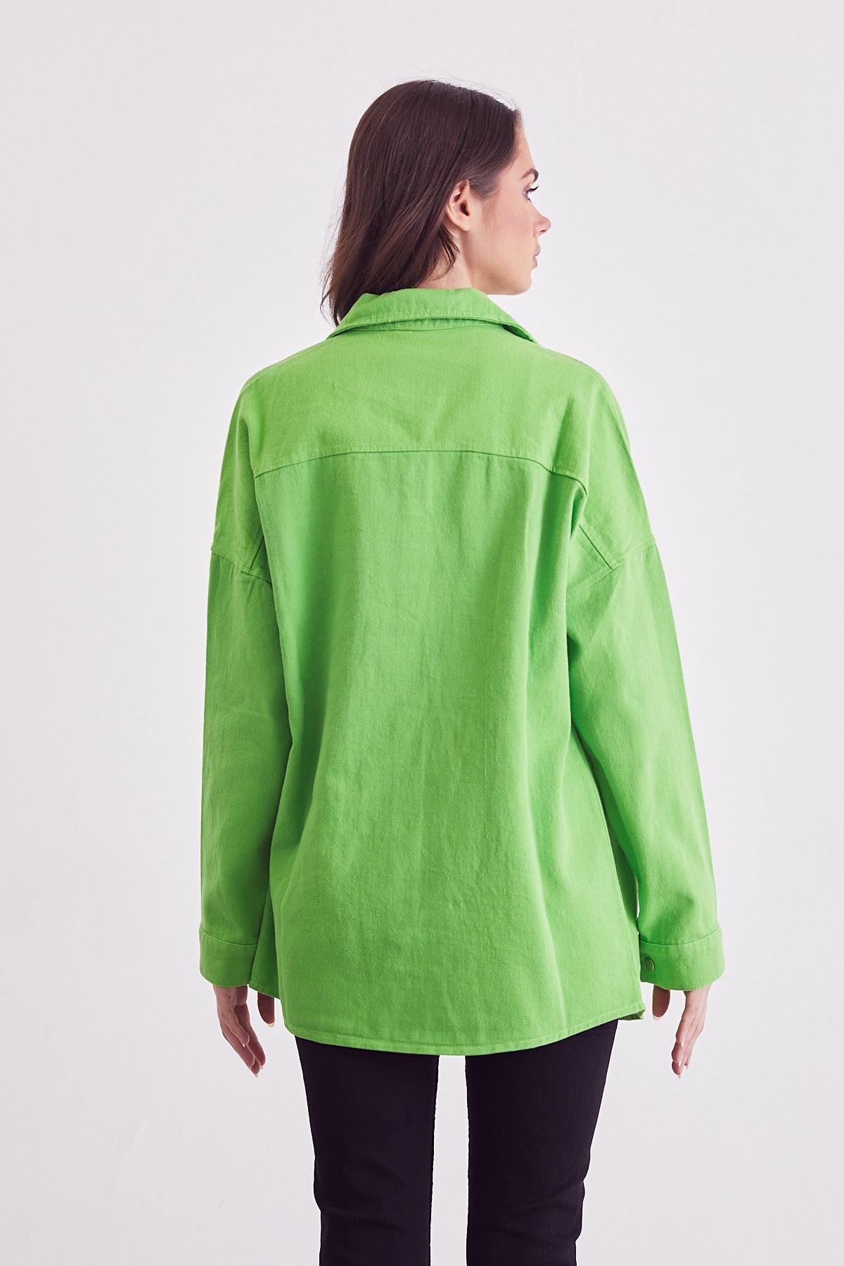 Cepli Gabardin Gömlek-Neon Yeşil