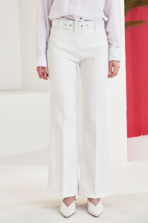 İspanyol Paça Dabıl Pantolon-Ekru