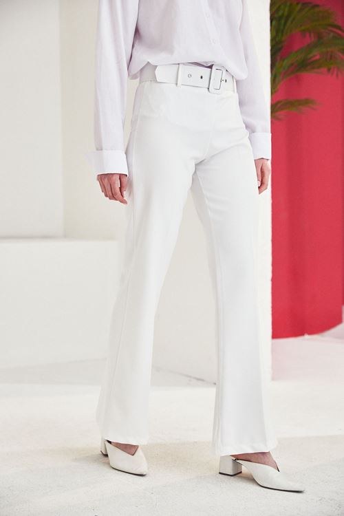 İspanyol Paça Dabıl Pantolon-Ekru