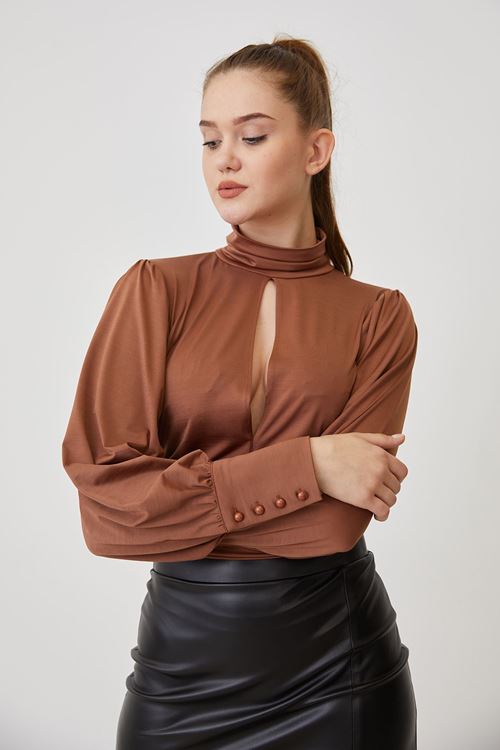 Bel Bağlamalı Bluz-Kahve