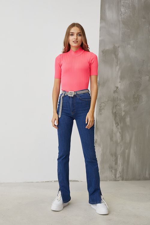 Kısa Kol Triko Bluz-Fuşya