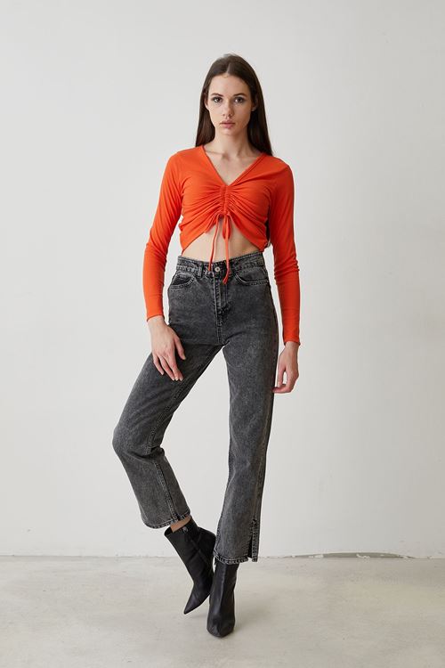Ön Büzgülü Bluz-Oranj