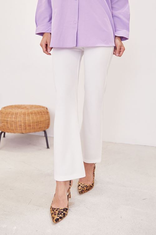 İspanyol Paça Pantolon-Ekru