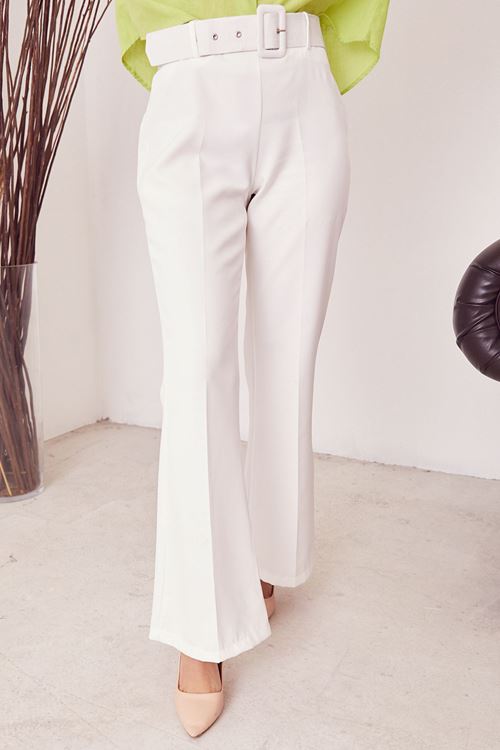 İspanyol Paça Dabıl Pantolon-Ekru