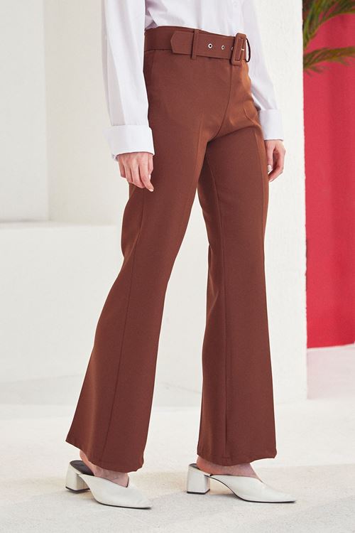 İspanyol Paça Dabıl Pantolon-Kahve