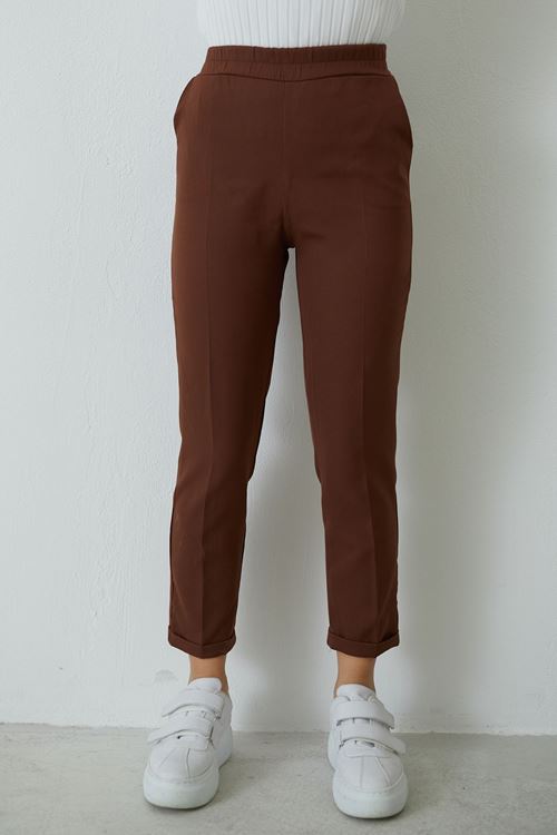 Kadın Duble Paça Tesettür Pantolon-Kahve