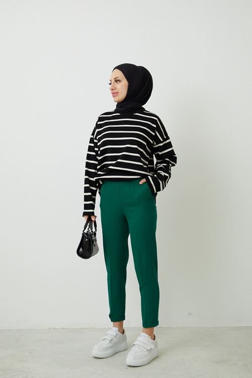 Kadın Duble Paça Tesettür Pantolon-Zümrüt Yeşili
