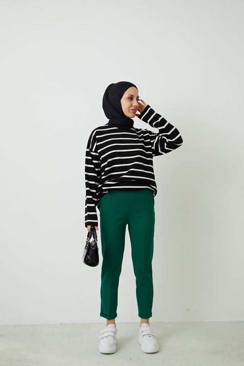 Kadın Duble Paça Tesettür Pantolon-Zümrüt Yeşili