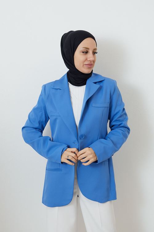 Retro Palazzo Ceket-Koyu Mavi