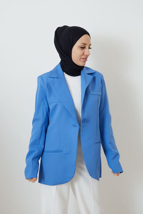 Retro Palazzo Ceket-Koyu Mavi