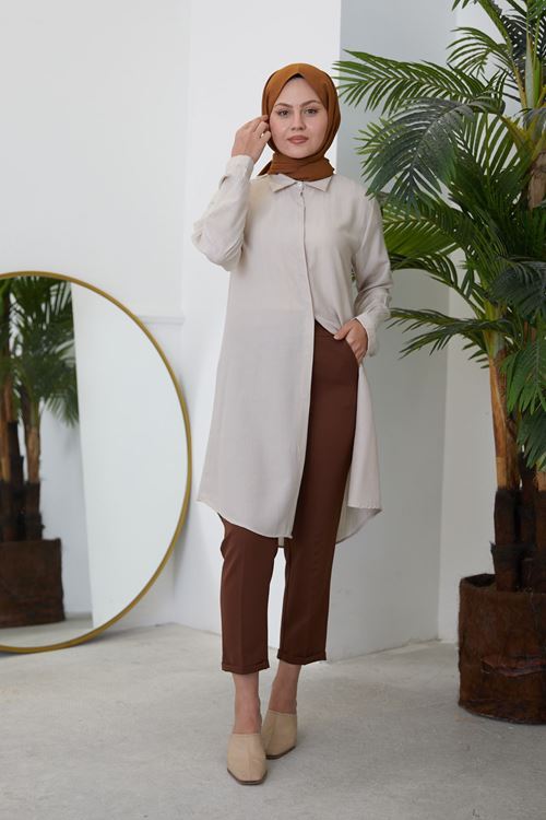 Kadın Duble Paça Tesettür Pantolon-Kahve