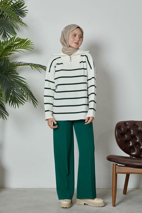 Retro Palazzo Pantolon-Zümrüt Yeşili