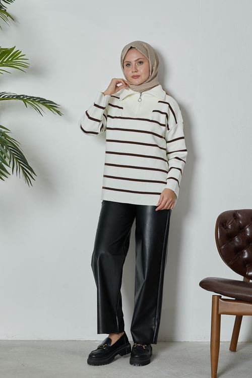 Kadın Çift Cepli Deri Pantolon-Siyah