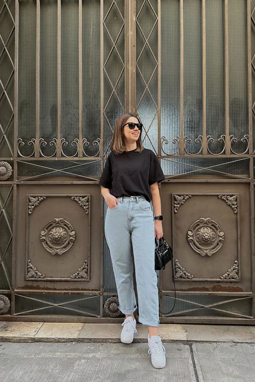 Kesik Paça Mom Jean-Buz rengi