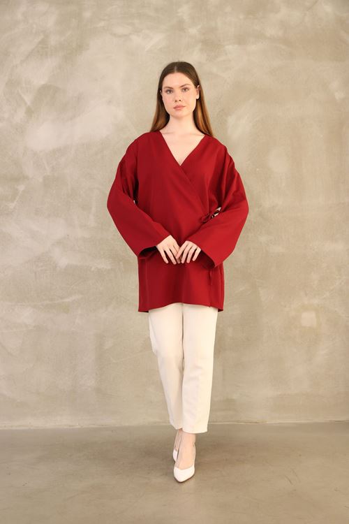 Yan Bağlamalı Atlas Tunik-Bordo