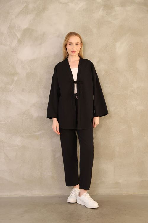 İki  Bağcıklı Pantolonlu Takım-Siyah