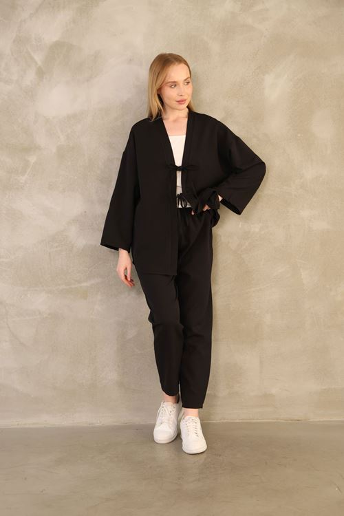 İki  Bağcıklı Pantolonlu Takım-Siyah