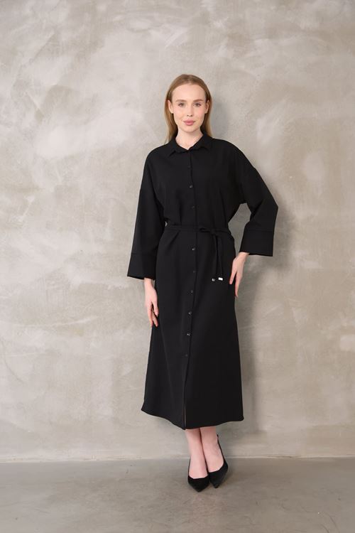 Takma Manşet Dabıl Elbise-Siyah