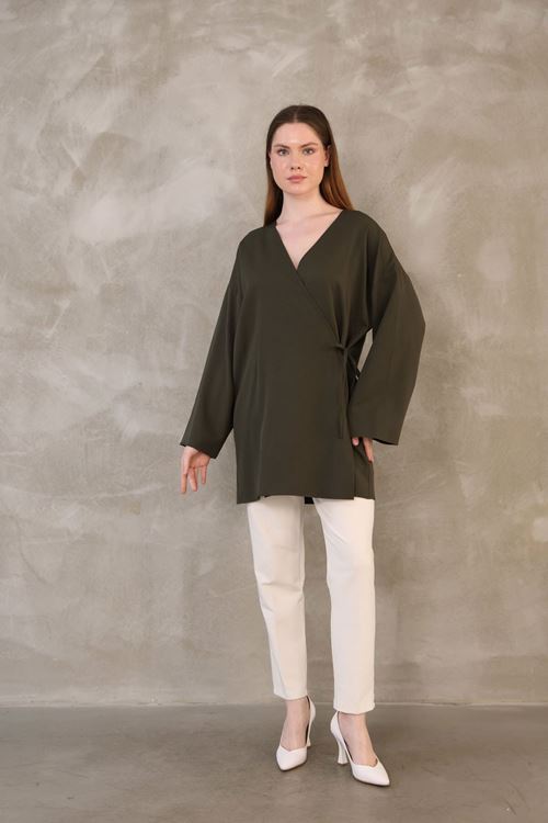 Yan Bağlamalı Atlas Tunik-Haki