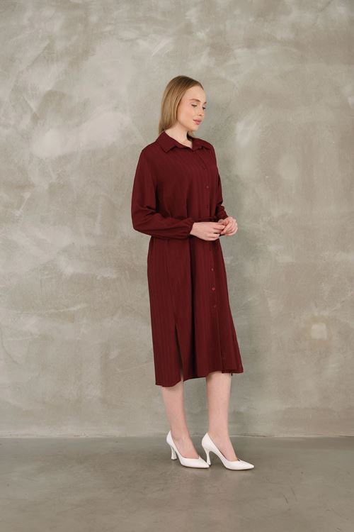 Arka Roba Büzgü Detay Elbise-Bordo