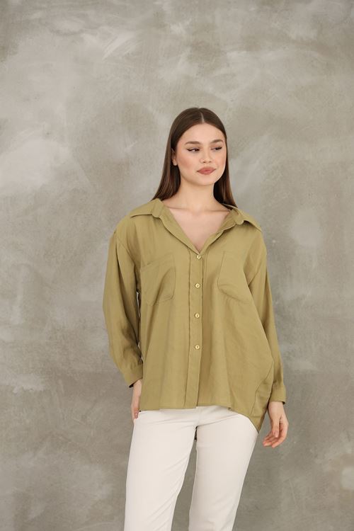 Çift Cep Dokuma Modal Tunik-YAĞ YEŞİLİ