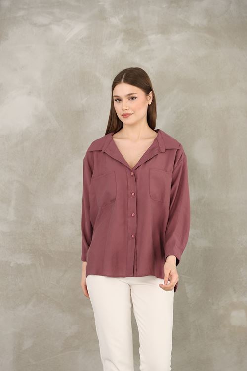 Çift Cep Dokuma Modal Tunik-Gül Kurusu