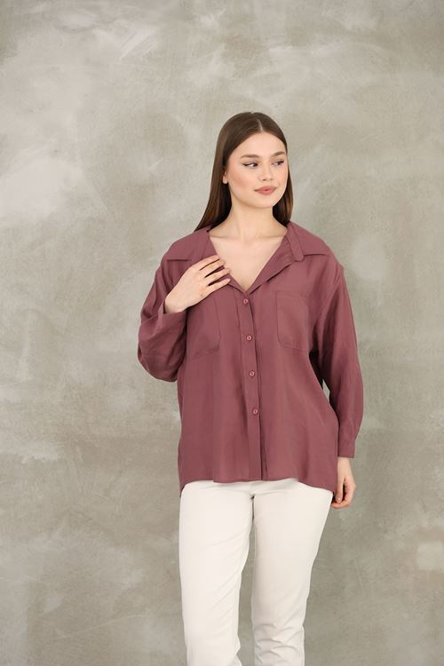 Çift Cep Dokuma Modal Tunik-Gül Kurusu