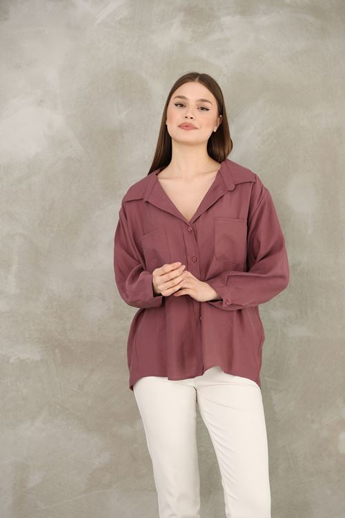 Çift Cep Dokuma Modal Tunik-Gül Kurusu