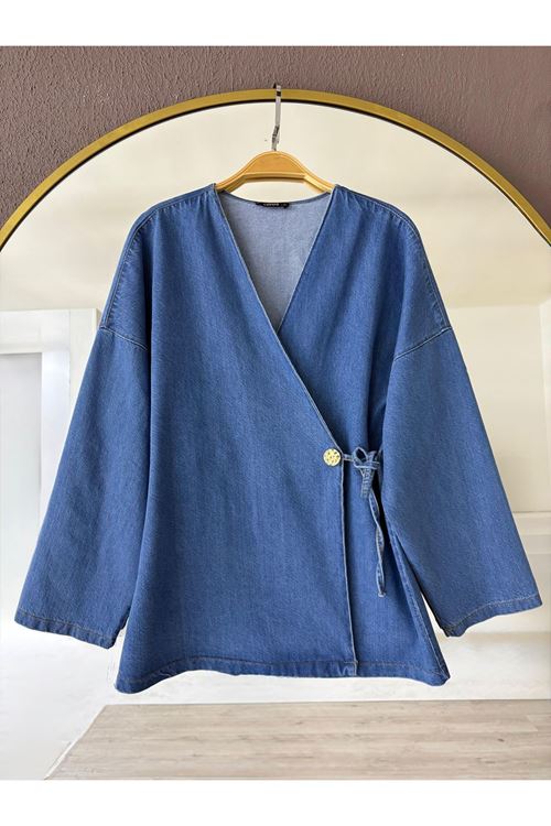 Düğmeli Kot Ceket-Lacivert