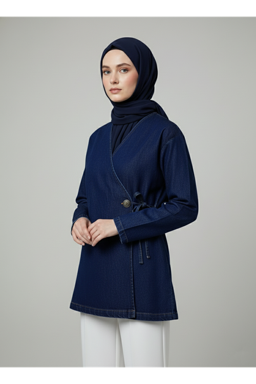 Düğmeli Kot Ceket-Kot Rengi