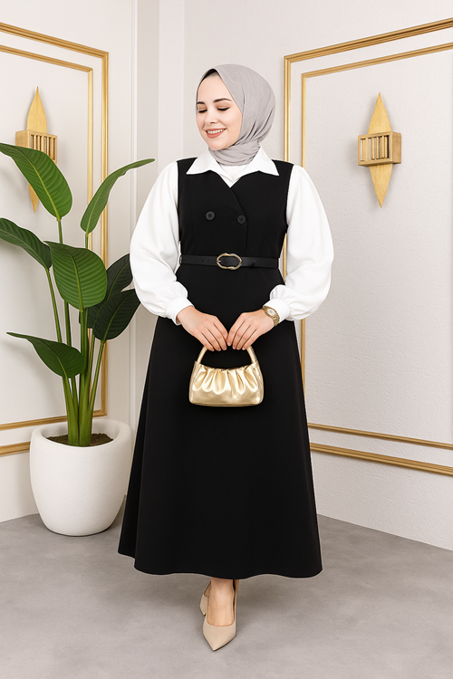 Düğme Detay Jile-Siyah