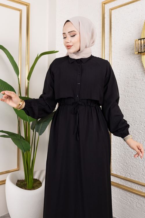 Aller Detay Beli Tünel Elbise-Siyah