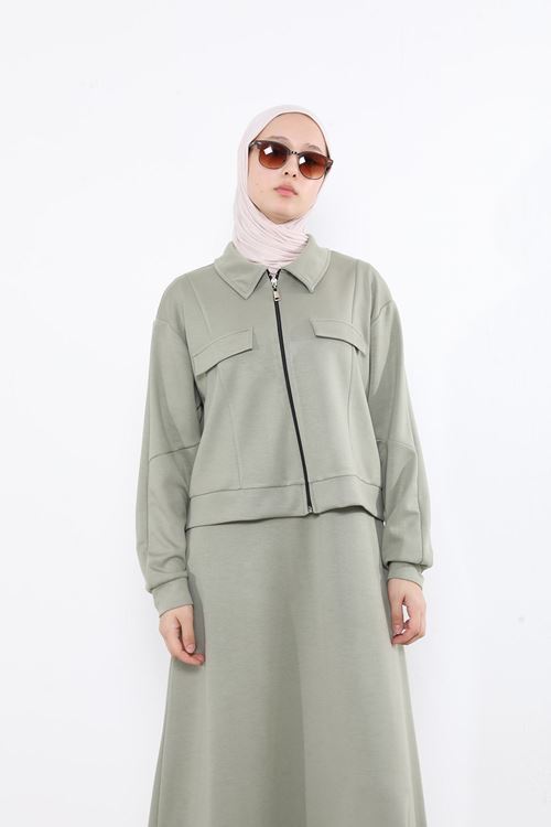 Yakalı Fermuar Detay Jileli Takım-Mint