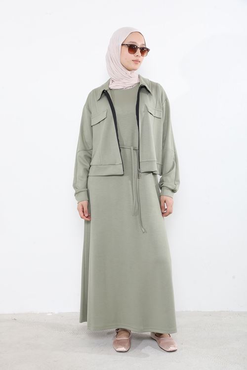 Yakalı Fermuar Detay Jileli Takım-Mint