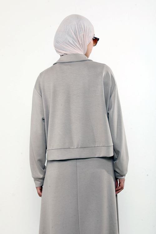 Yakalı Fermuar Detay Jileli Takım-Taş