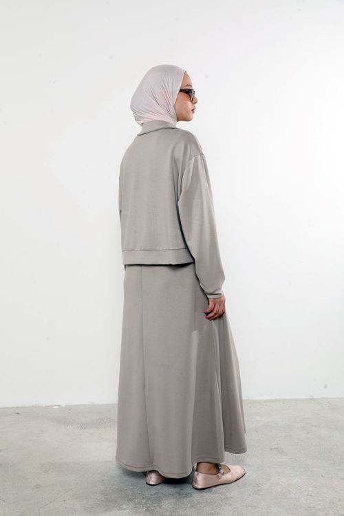 Yakalı Fermuar Detay Jileli Takım-Taş