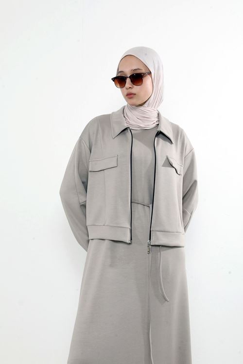 Yakalı Fermuar Detay Jileli Takım-Taş