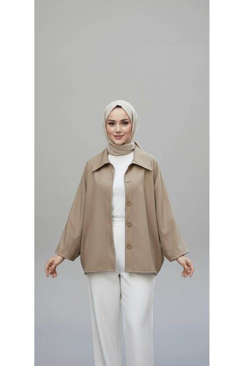 Casual Relax Fit Giy Çık Bondit Hırka-Bej