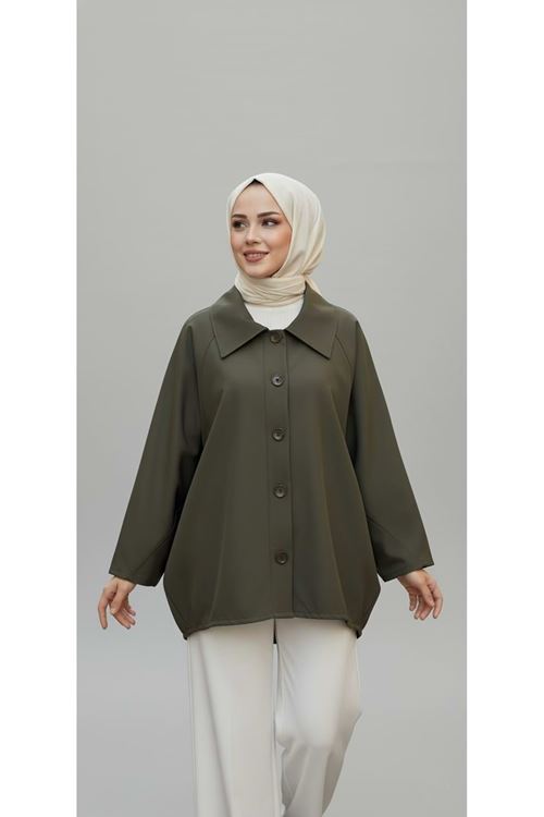 Casual Relax Fit Giy Çık Bondit Hırka-Haki