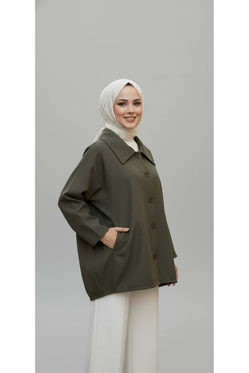 Casual Relax Fit Giy Çık Bondit Hırka-Haki